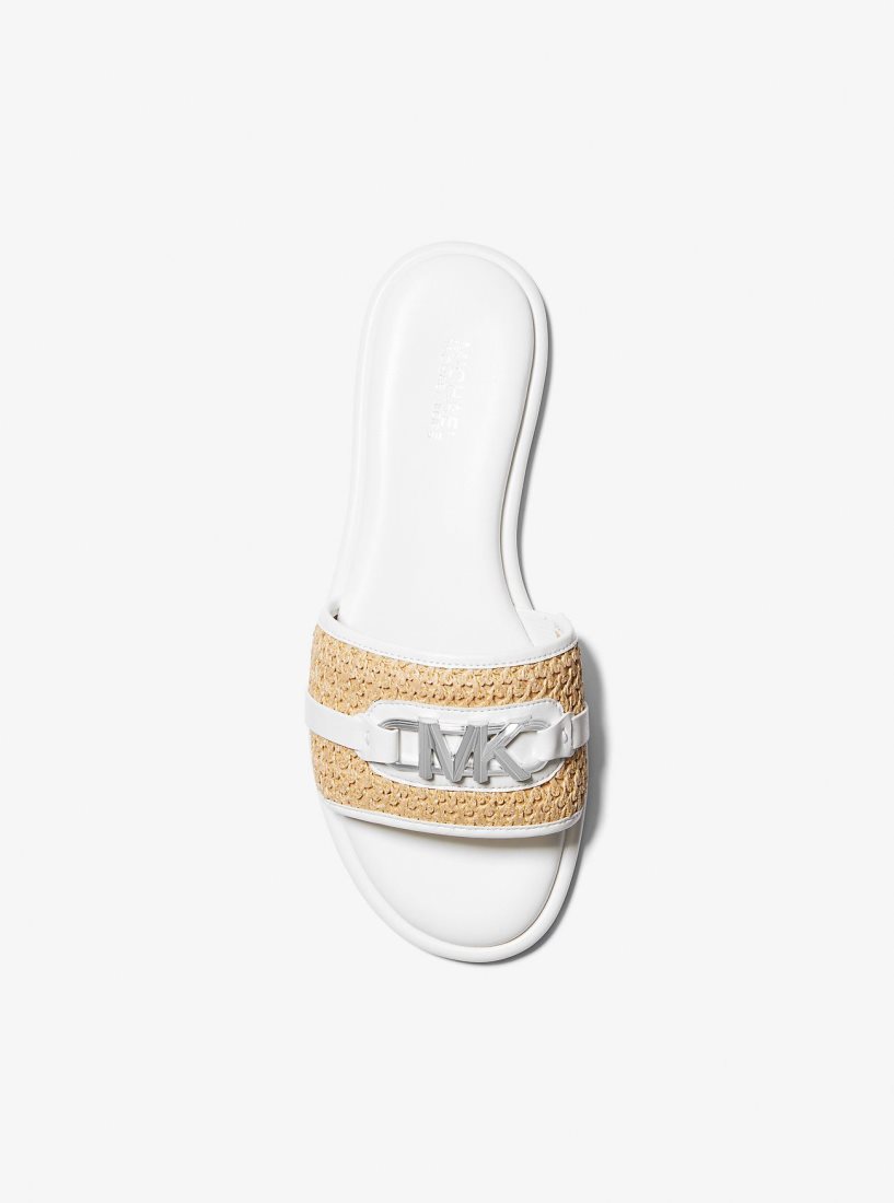 Sandalias Michael Kors Ember Embellished Straw Slide Sandal Mujer Nat/Opticwht | 4897-HJLPA