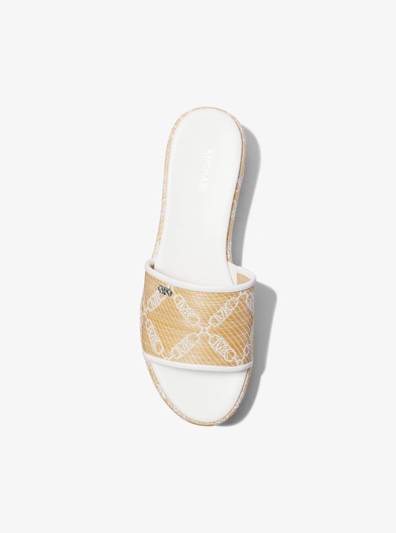 Sandalias Michael Kors Ember Empire Logo Jacquard Straw Platform Sandal Mujer Nat/Opticwht | 0326-SKWFE