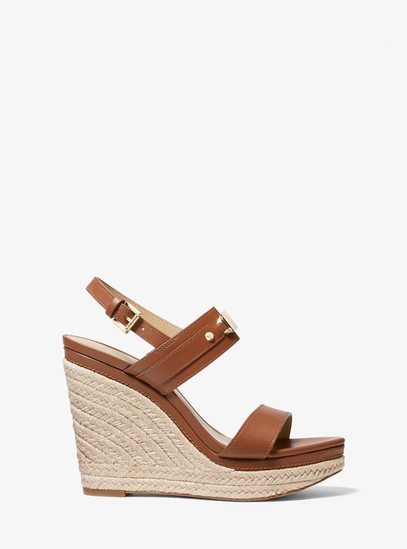 Sandalias Michael Kors Farrah Leather Wedge Sandal Mujer Luggage | 6870-BPWHL