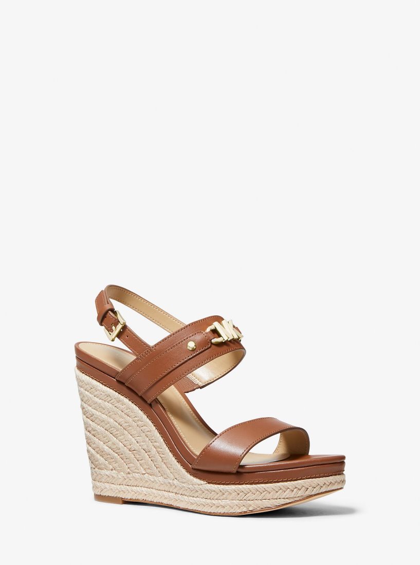 Sandalias Michael Kors Farrah Leather Wedge Sandal Mujer Luggage | 6870-BPWHL