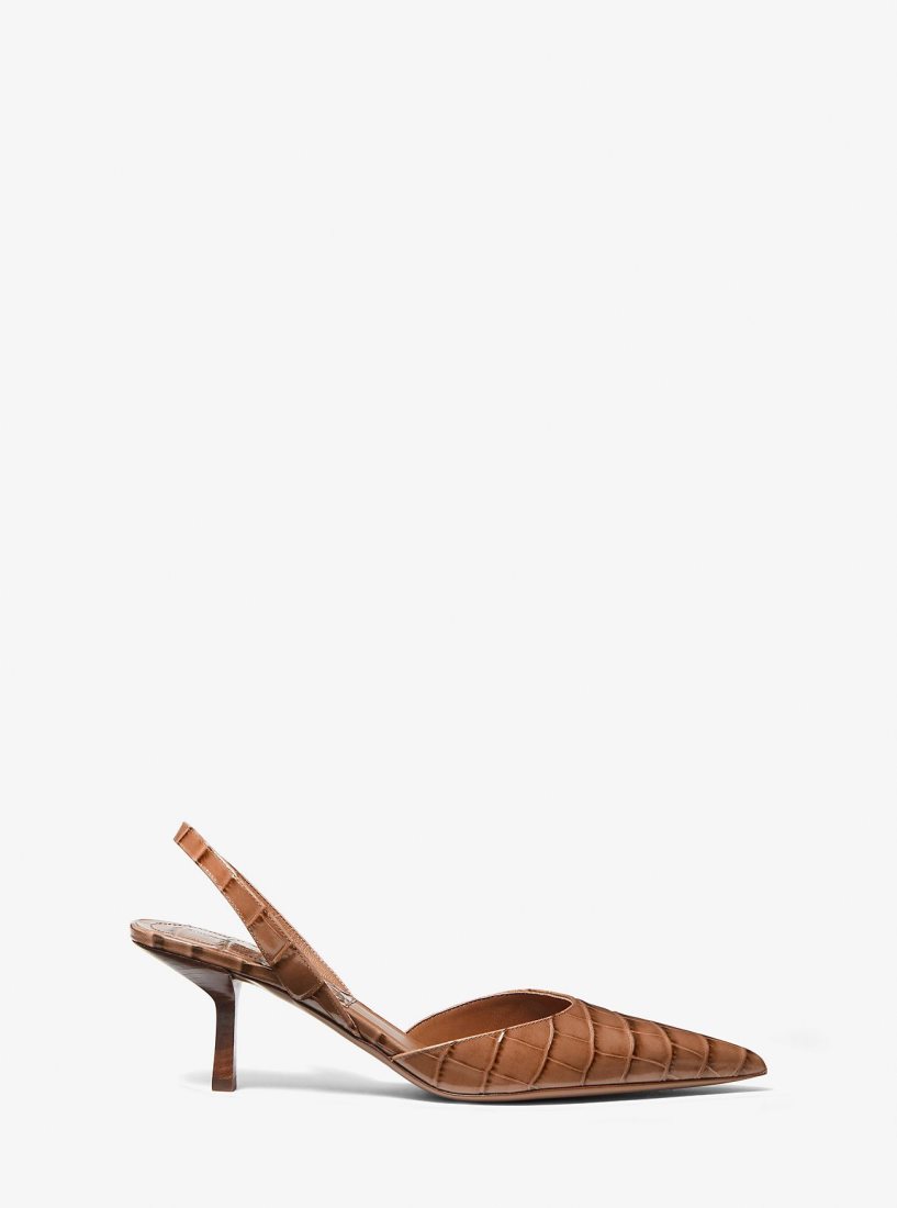 Sandalias Michael Kors Holly Crocodile Embossed Leather Pump Mujer Marrones | 5107-CJFTK