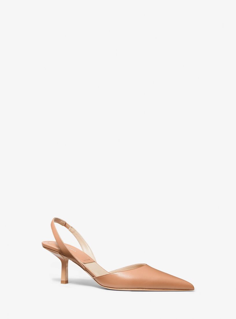 Sandalias Michael Kors Holly Leather Pump Mujer Suntan | 2680-MDWIZ