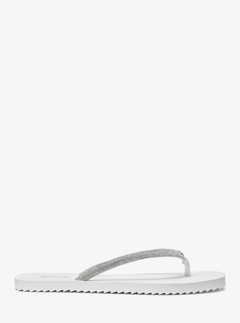 Sandalias Michael Kors Jinx Crystal-Embellished Flip Flop Mujer Blancas | 2531-VADWJ