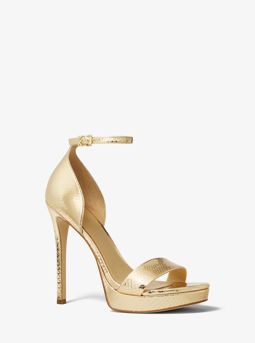 Sandalias Michael Kors Jordyn Metallic Snake Embossed Leather Platform Sandal Mujer Doradas | 0543-FWTSY