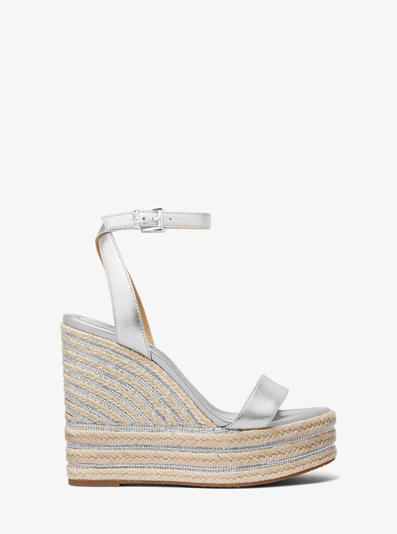 Sandalias Michael Kors Leighton Metallic Leather Wedge Sandal Mujer Plateadas | 2574-UJTXY