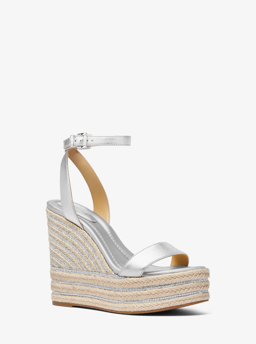 Sandalias Michael Kors Leighton Metallic Leather Wedge Sandal Mujer Plateadas | 2574-UJTXY