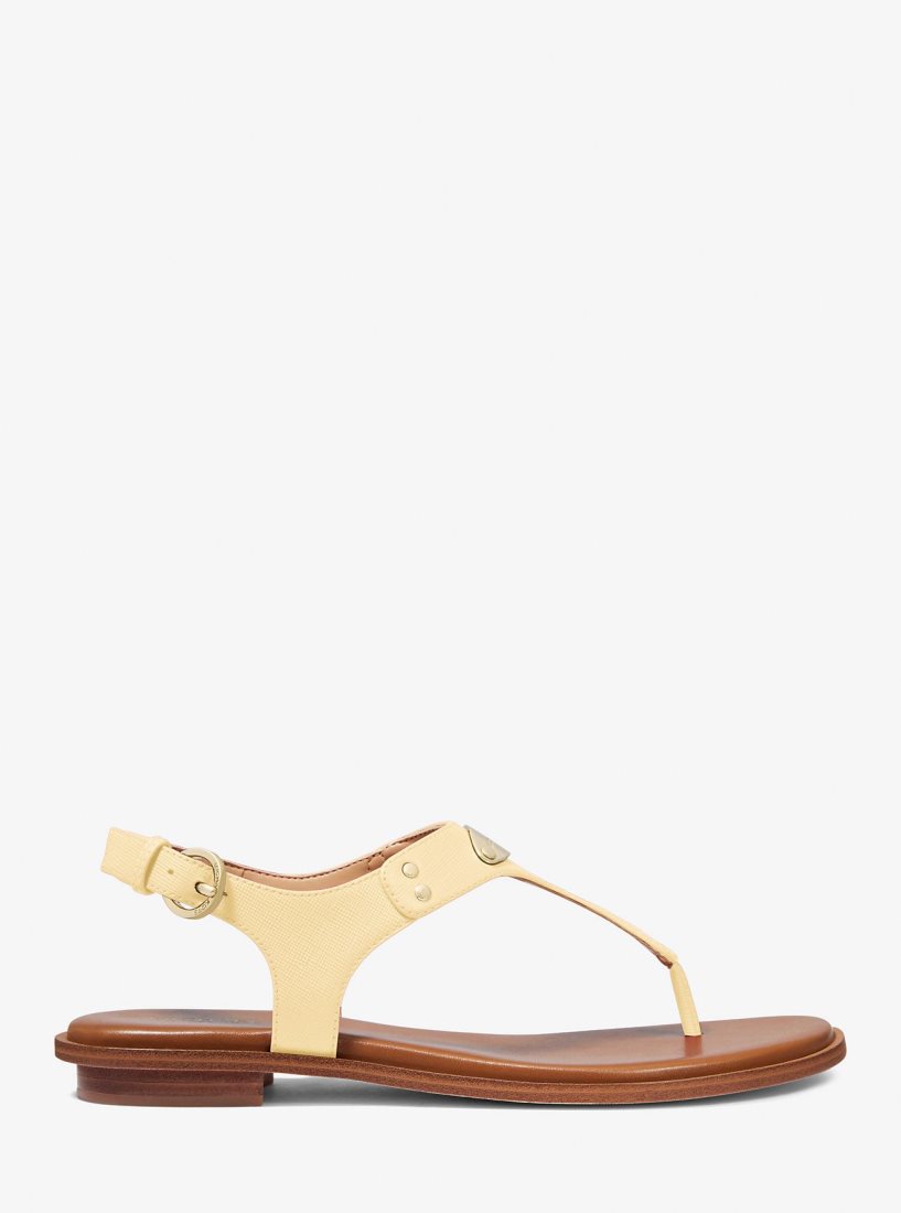 Sandalias Michael Kors Logo Plate Leather Sandal Mujer Buttercup | 2396-SBUPQ