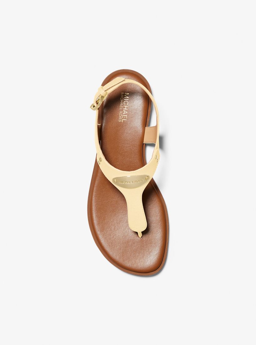 Sandalias Michael Kors Logo Plate Leather Sandal Mujer Buttercup | 2396-SBUPQ