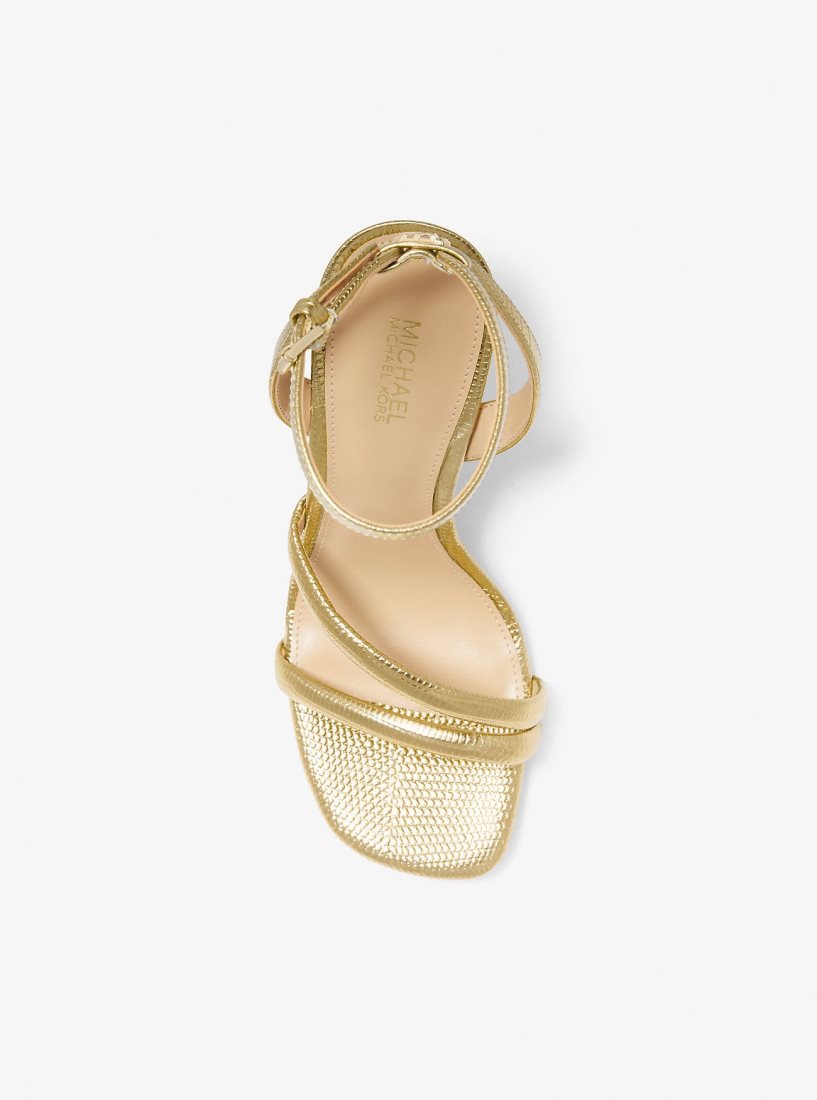 Sandalias Michael Kors Nadina Metallic Lizard Embossed Leather Wedge Sandal Mujer Doradas | 8321-KSJBD