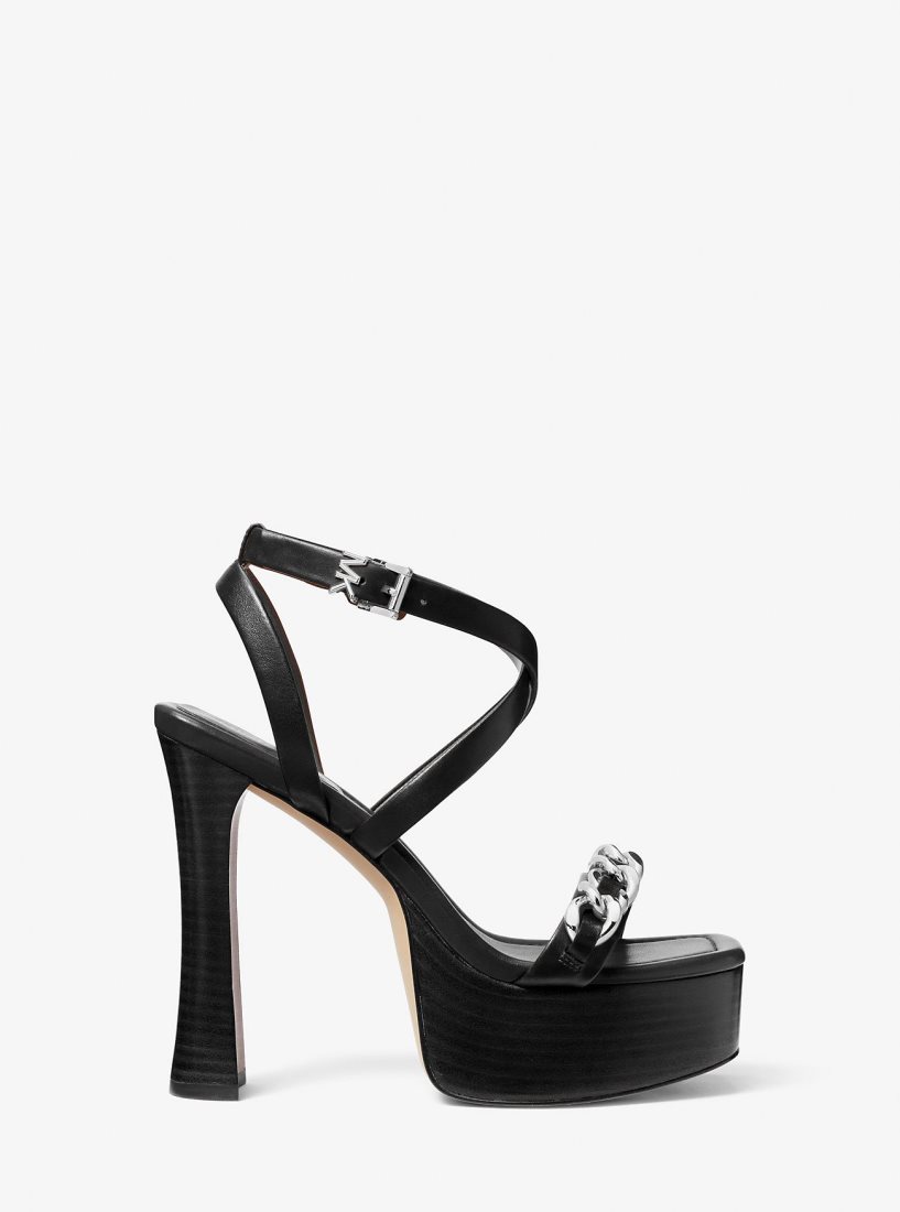 Sandalias Michael Kors Paola Chain Embellished Leather Platform Sandal Mujer Negras | 2759-FGTNH