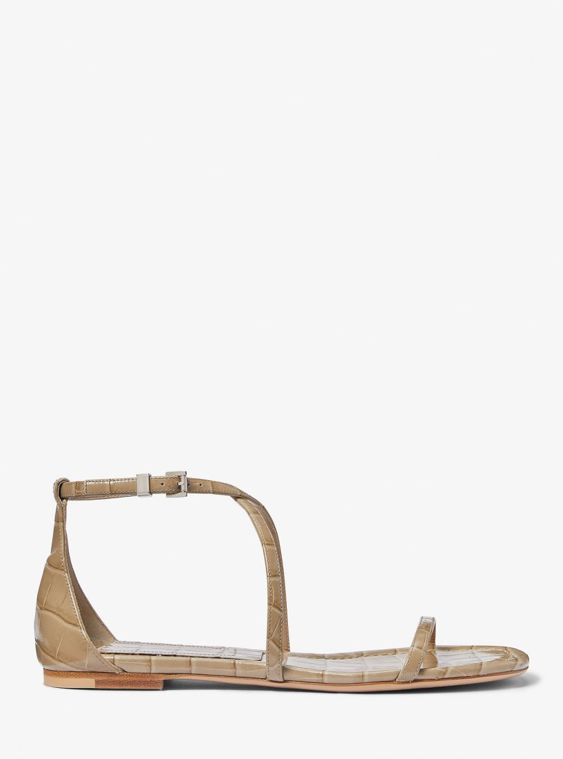 Sandalias Michael Kors Polly Crocodile Embossed Leather Sandal Mujer Marrones | 3196-QMKIU