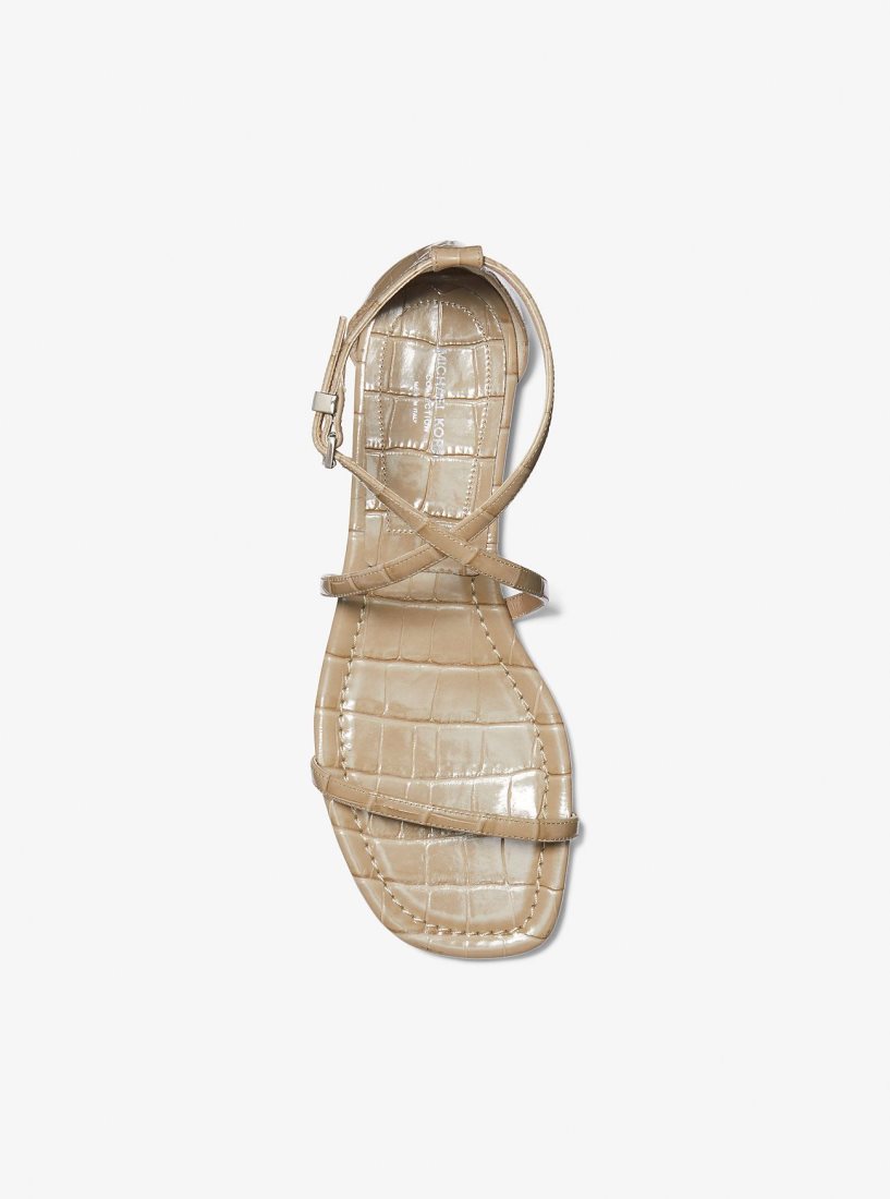 Sandalias Michael Kors Polly Crocodile Embossed Leather Sandal Mujer Marrones | 3196-QMKIU