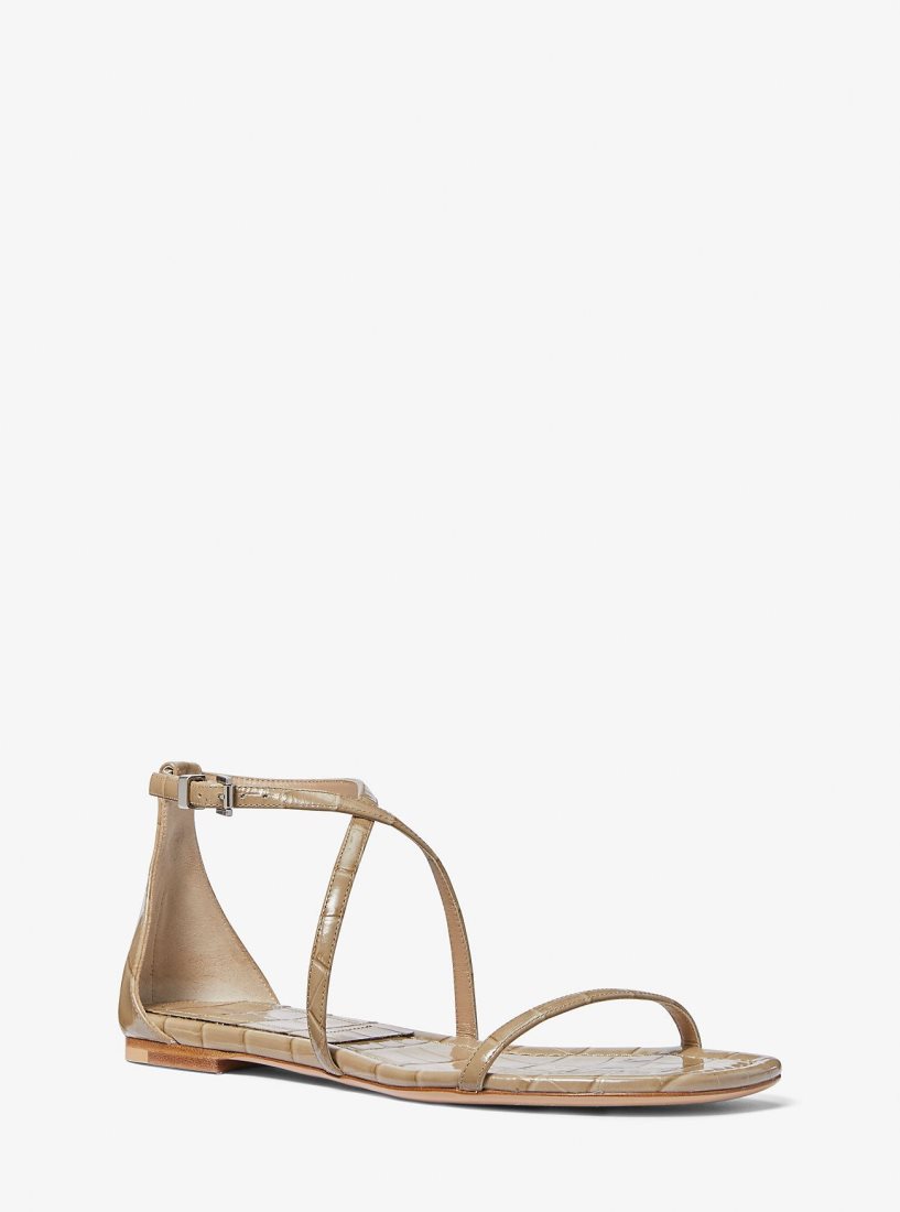 Sandalias Michael Kors Polly Crocodile Embossed Leather Sandal Mujer Marrones | 3196-QMKIU