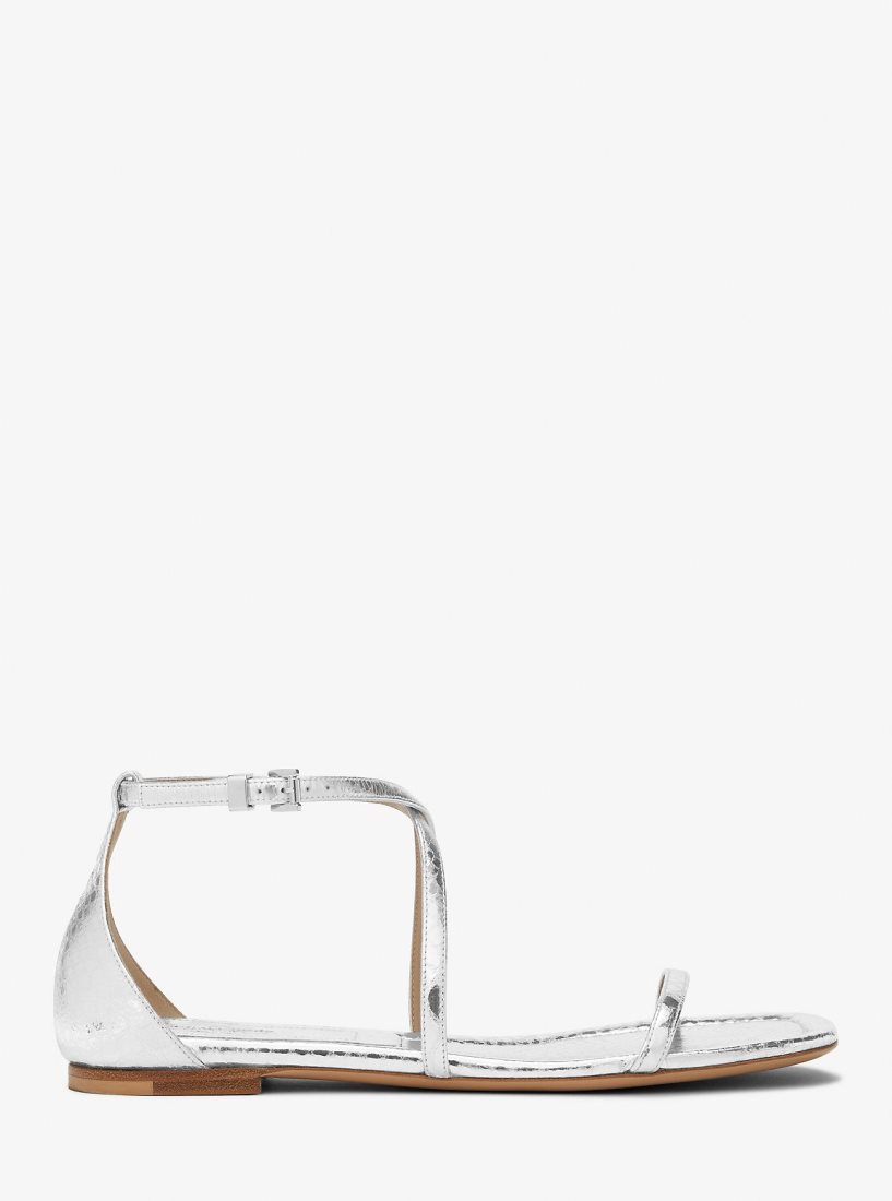 Sandalias Michael Kors Polly Metallic Python Embossed Leather Sandal Mujer Plateadas | 2603-BUXHL