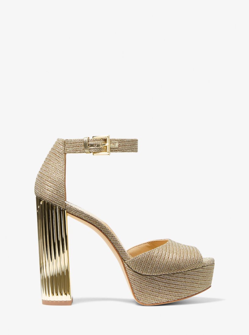 Sandalias Michael Kors Porter Glitter Chain-Mesh Platform Sandal Mujer Doradas | 4237-TZWSG