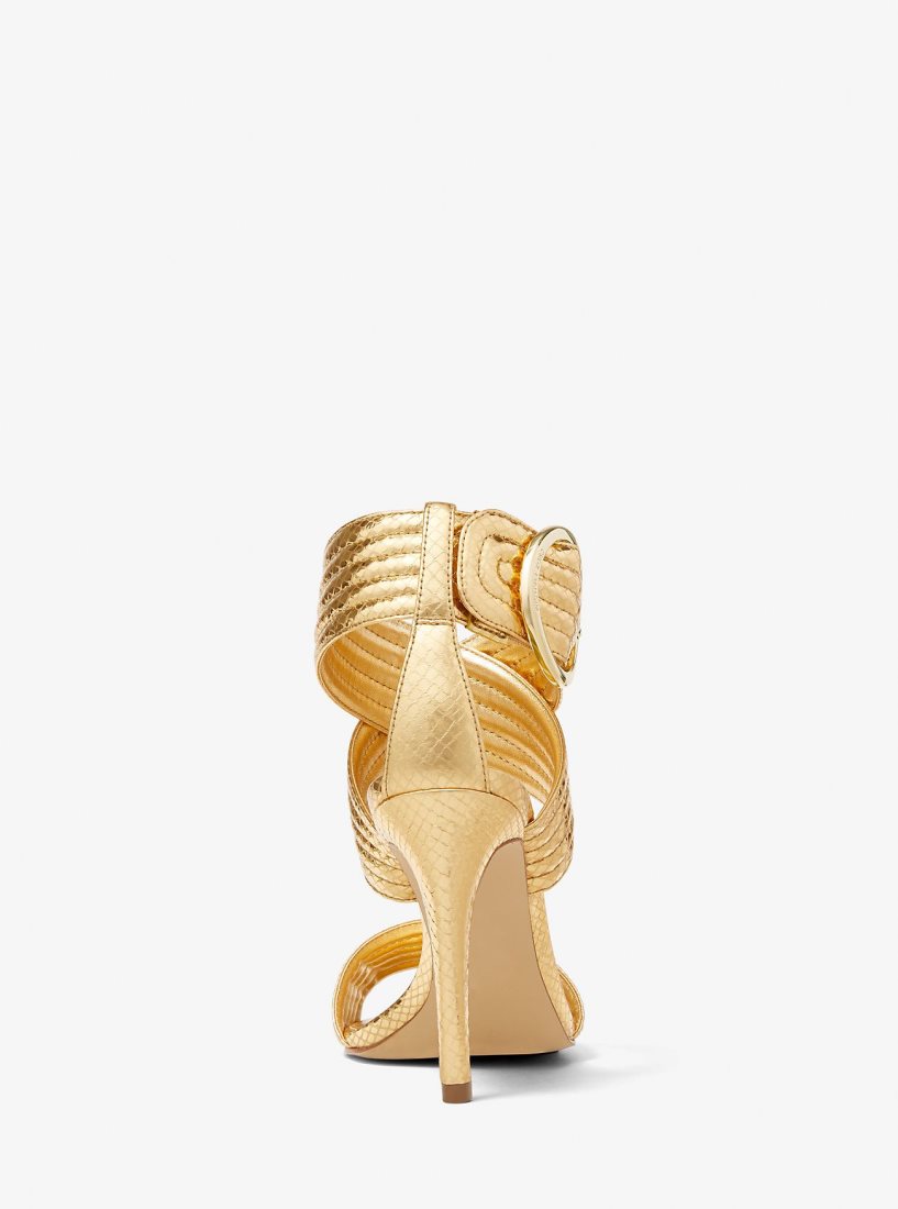 Sandalias Michael Kors Remi Metallic Snake Embossed Leather Sandal Mujer Doradas | 7258-KFGNZ