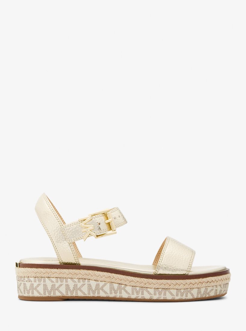 Sandalias Michael Kors Richie Metallic and Logo Platform Espadrille Mujer Doradas | 9641-EMFJW