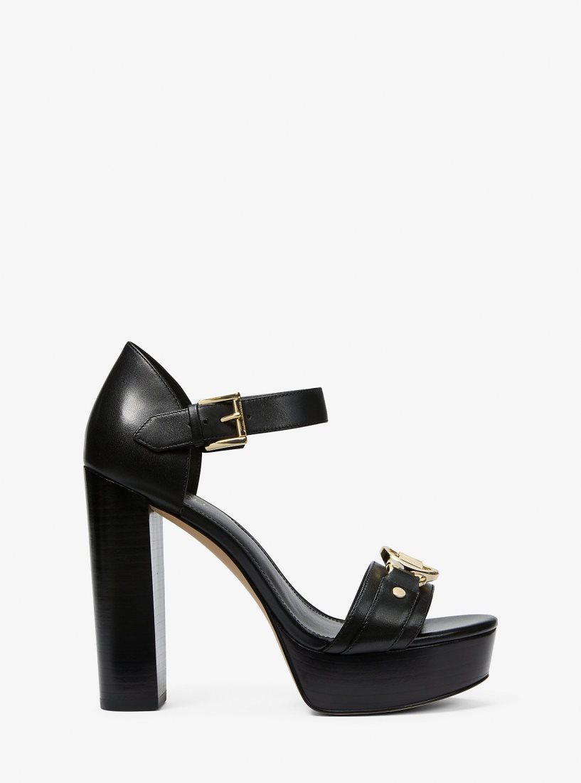 Sandalias Michael Kors Rory Leather Platform Sandal Mujer Negras | 5403-ZTVHA