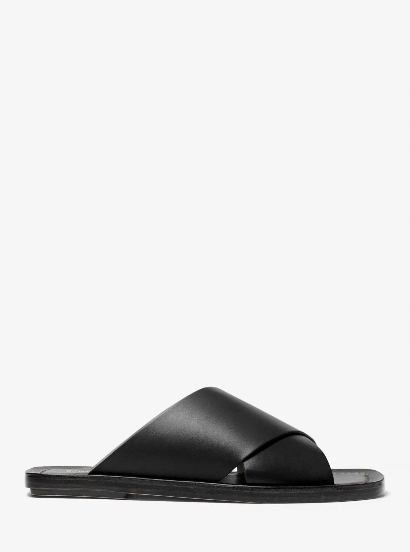 Sandalias Michael Kors Ruth Leather Slide Sandal Mujer Negras | 9817-OJZFA