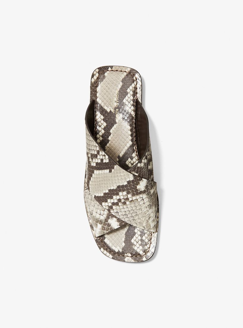 Sandalias Michael Kors Ruth Python Embossed Leather Slide Sandal Mujer Beige | 6847-FQDZG