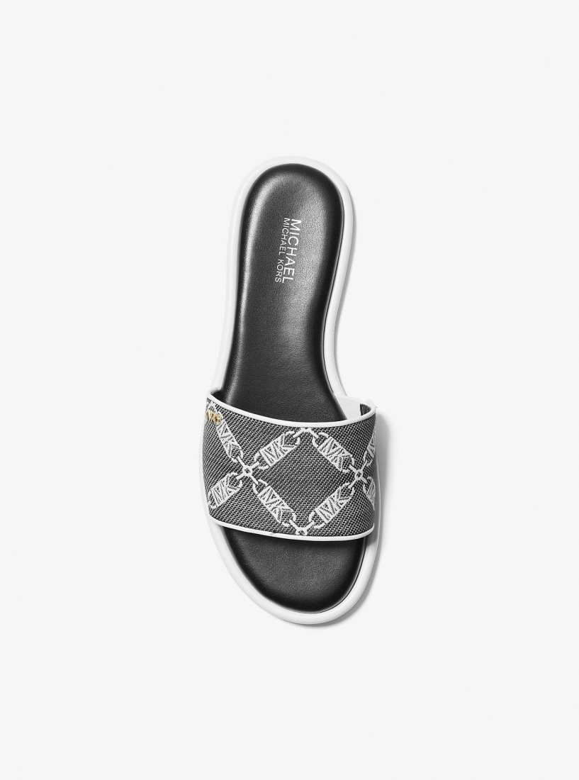 Sandalias Michael Kors Saylor Empire Logo Jacquard Slide Sandal Mujer Negras Blancas | 7324-MBIRV