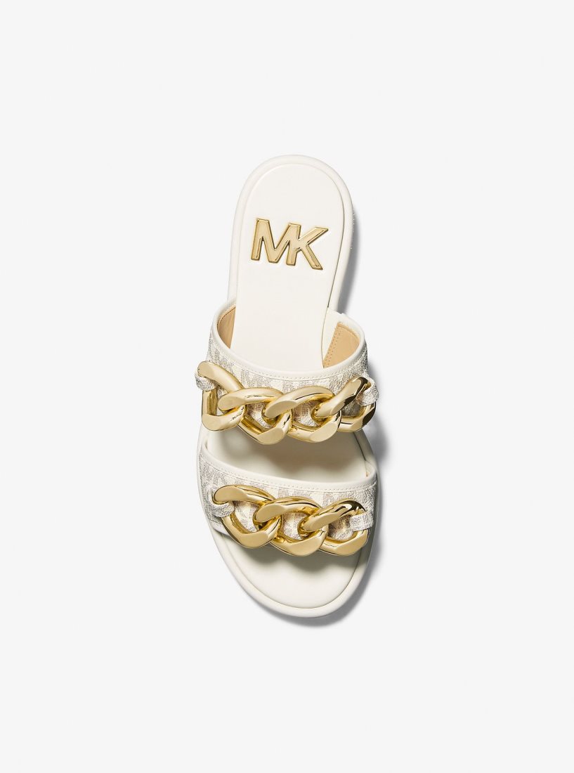 Sandalias Michael Kors Scarlett Embellished Signature Logo Slide Sandal Mujer Amarillo Claro | 1254-AHFLG