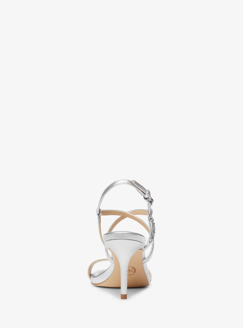 Sandalias Michael Kors Veronica Metallic Leather Sandal Mujer Plateadas | 7824-GNFZM