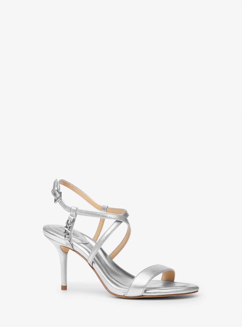 Sandalias Michael Kors Veronica Metallic Leather Sandal Mujer Plateadas | 7824-GNFZM