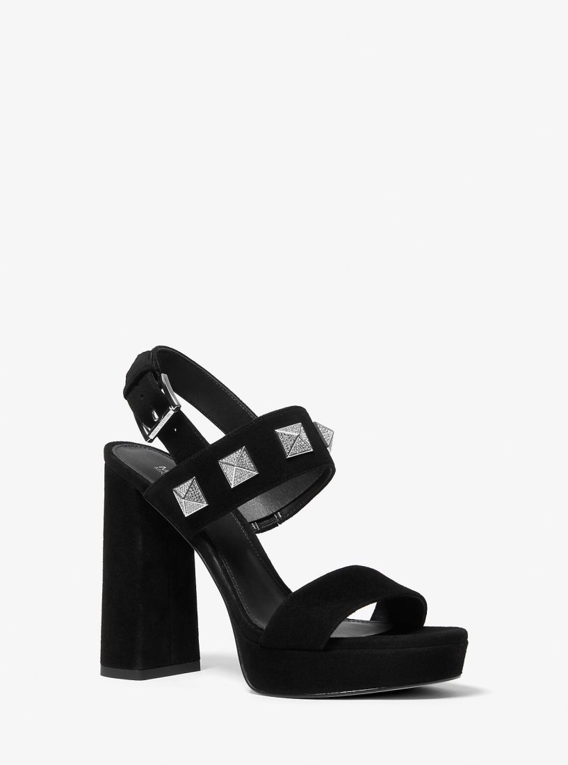 Sandalias Michael Kors Wren Studded Suede Platform Sandal Mujer Negras | 0427-EDJNH