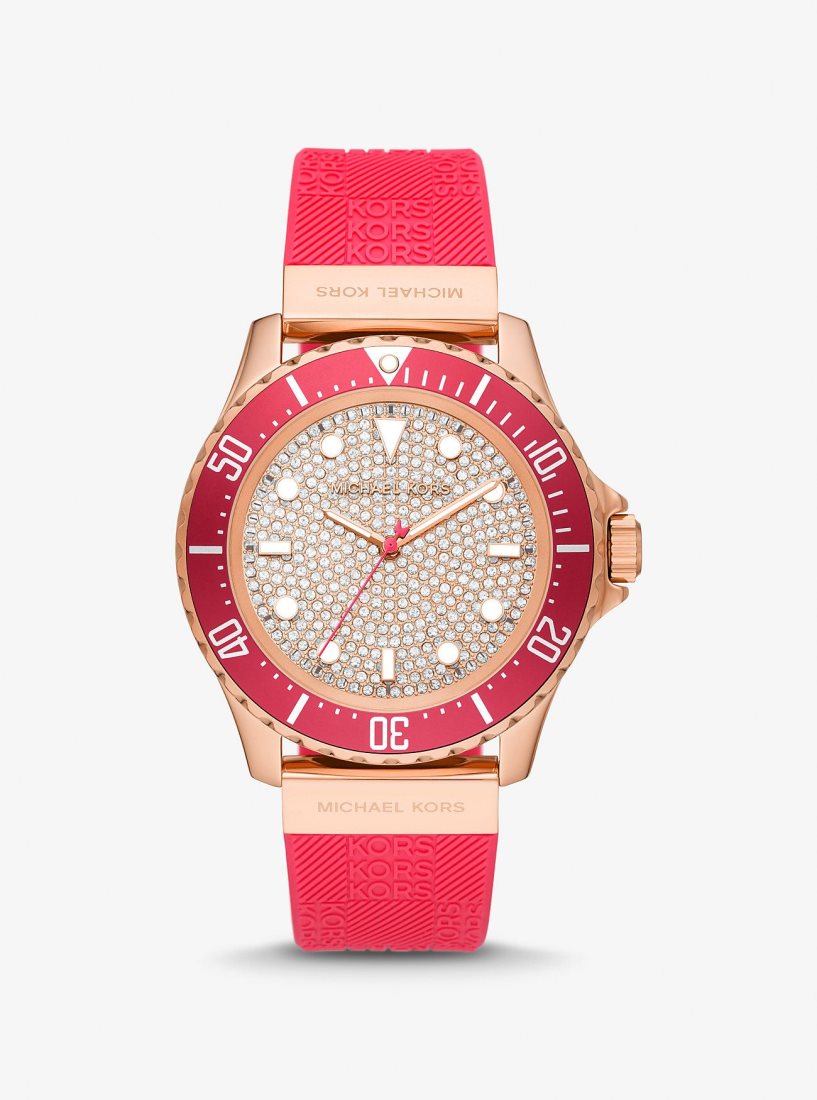 Silicone Michael Kors Oversized Slim Everest Pave Rose-Gold Tone and Embossed Silicone Watch Mujer Rosas | 4618-UDHRB