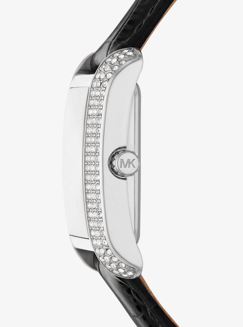 Silver-tone Michael Kors Mini Emery Pave Silver-Tone and Crocodile Embossed Leather Watch Mujer Negras | 8650-MTUHA