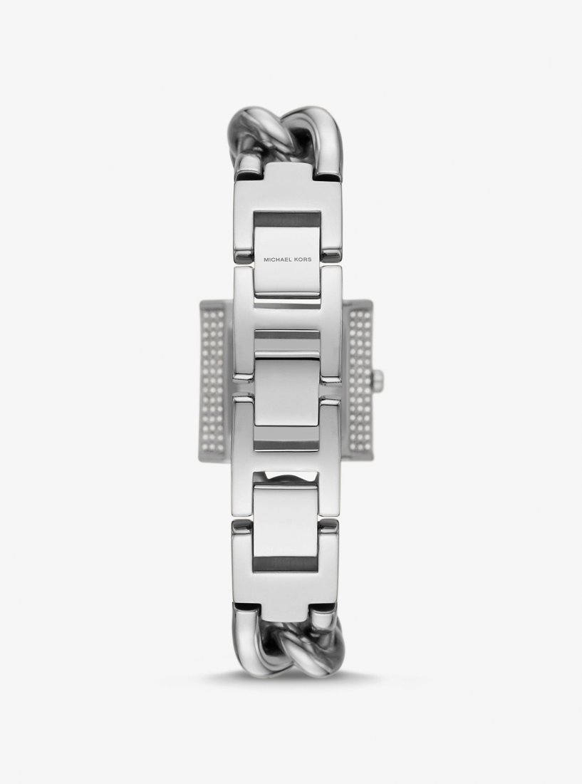 Silver-tone Michael Kors Mini Lock Pave Silver-Tone Chain Watch Mujer Plateadas | 6943-UHKEG