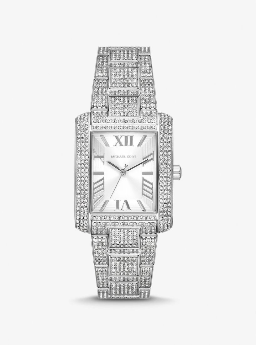 Silver-tone Michael Kors Oversized Emery Pave Silver-Tone Watch Mujer Plateadas | 1970-XDRWM