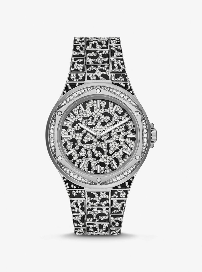 Silver-tone Michael Kors Oversized Lennox Animal Pave Silver-Tone Watch Mujer Plateadas | 6312-WMGCR