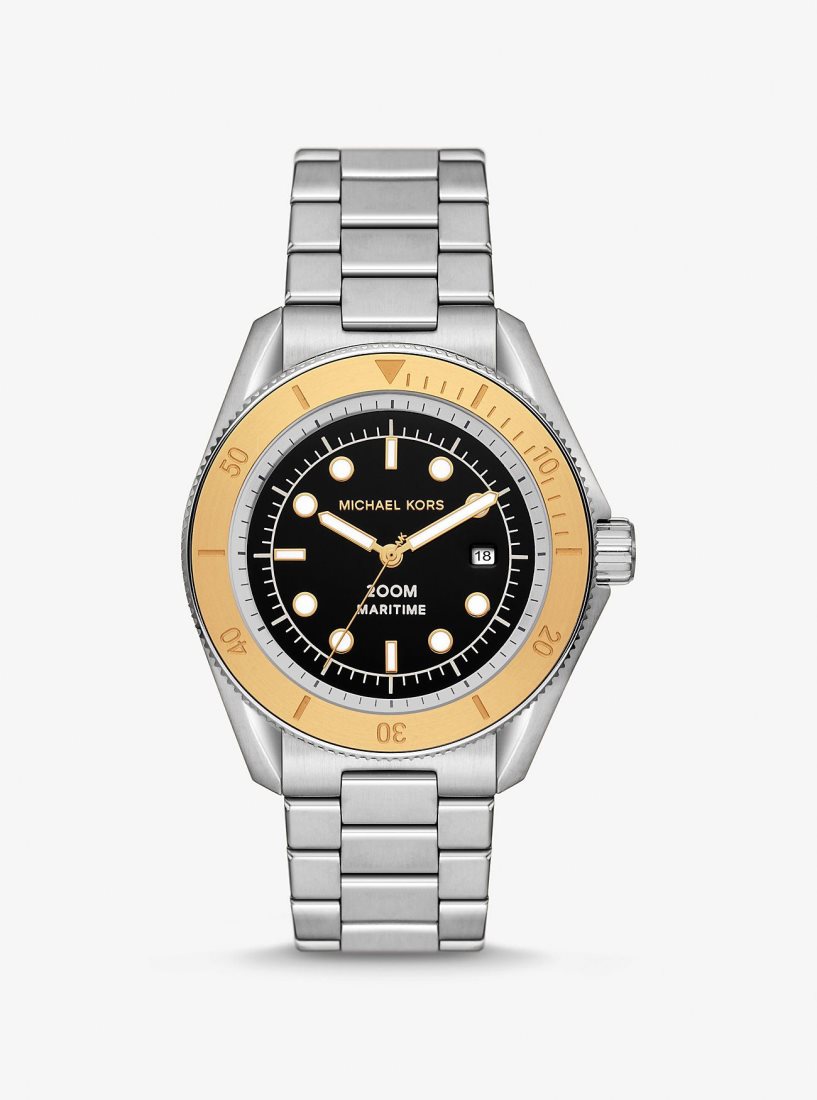 Silver-tone Michael Kors Oversized Maritime Silver-Tone Watch Hombre Two Tone | 1504-OLGXW