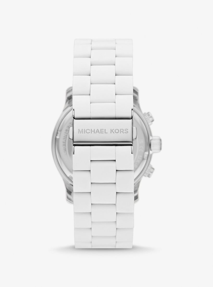 Silver-tone Michael Kors Oversized Runway White-Tone Watch Hombre Blancas | 8746-SCDVA