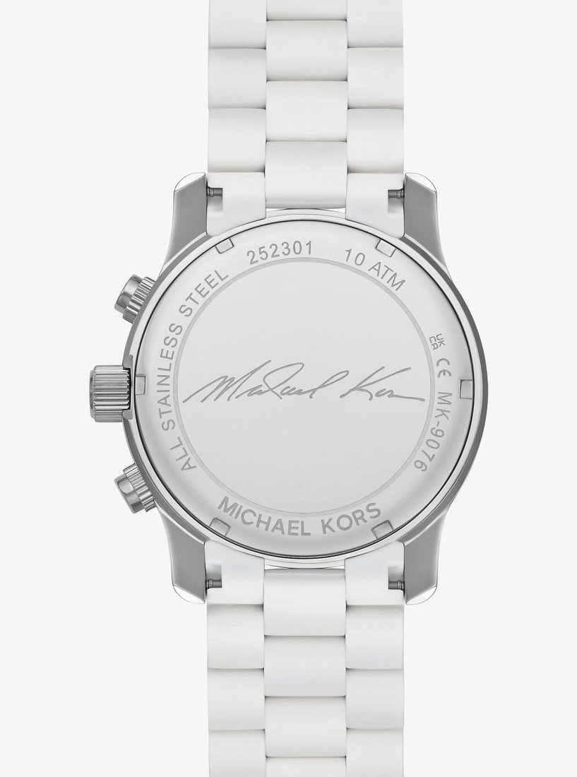 Silver-tone Michael Kors Oversized Runway White-Tone Watch Hombre Blancas | 8746-SCDVA