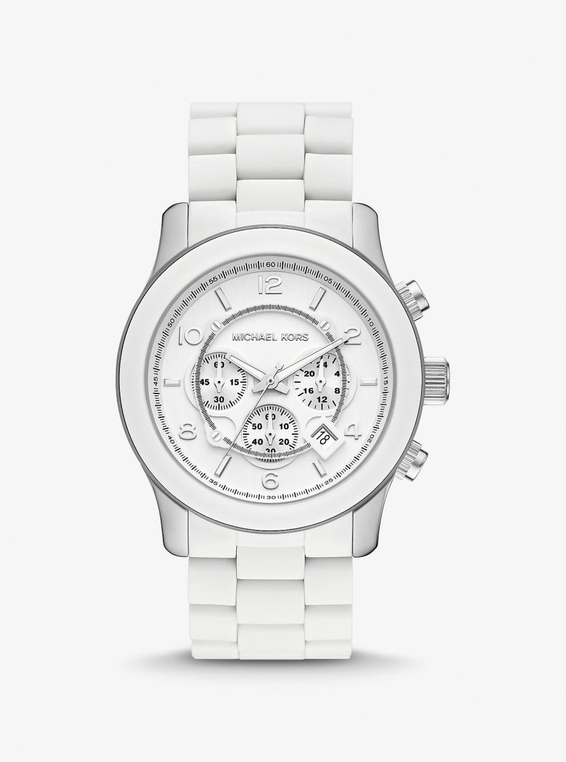 Silver-tone Michael Kors Oversized Runway White-Tone Watch Hombre Blancas | 8746-SCDVA