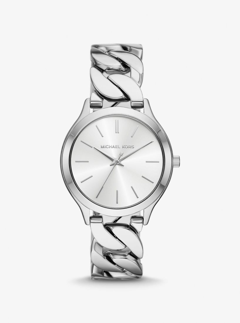 Silver-tone Michael Kors Slim Runway Silver-Tone Curb-Link Watch Mujer Plateadas | 5487-NISVJ