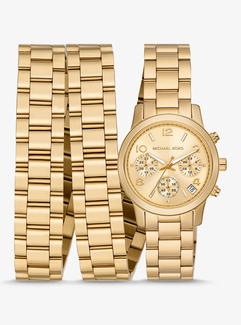 Stainless Michael Kors Runway 18K Gold-Plated Stainless Steel Triple Wrap Watch Mujer Doradas | 9062-NZVKP