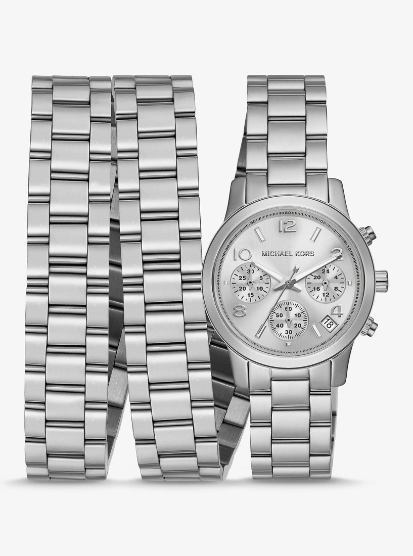 Stainless Michael Kors Runway Rhodium-Plated Stainless Steel Triple Wrap Watch Mujer Plateadas | 0457-GZEMJ