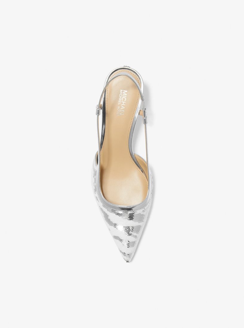 Tacones Michael Kors Alora Sequined Zebra Slingback Pump Mujer Blancas Plateadas | 7520-EKXAJ