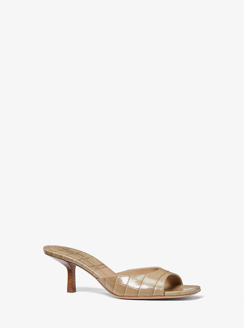 Tacones Michael Kors Anita Crocodile Embossed Leather Sandal Mujer Marrones | 9583-PCDNM