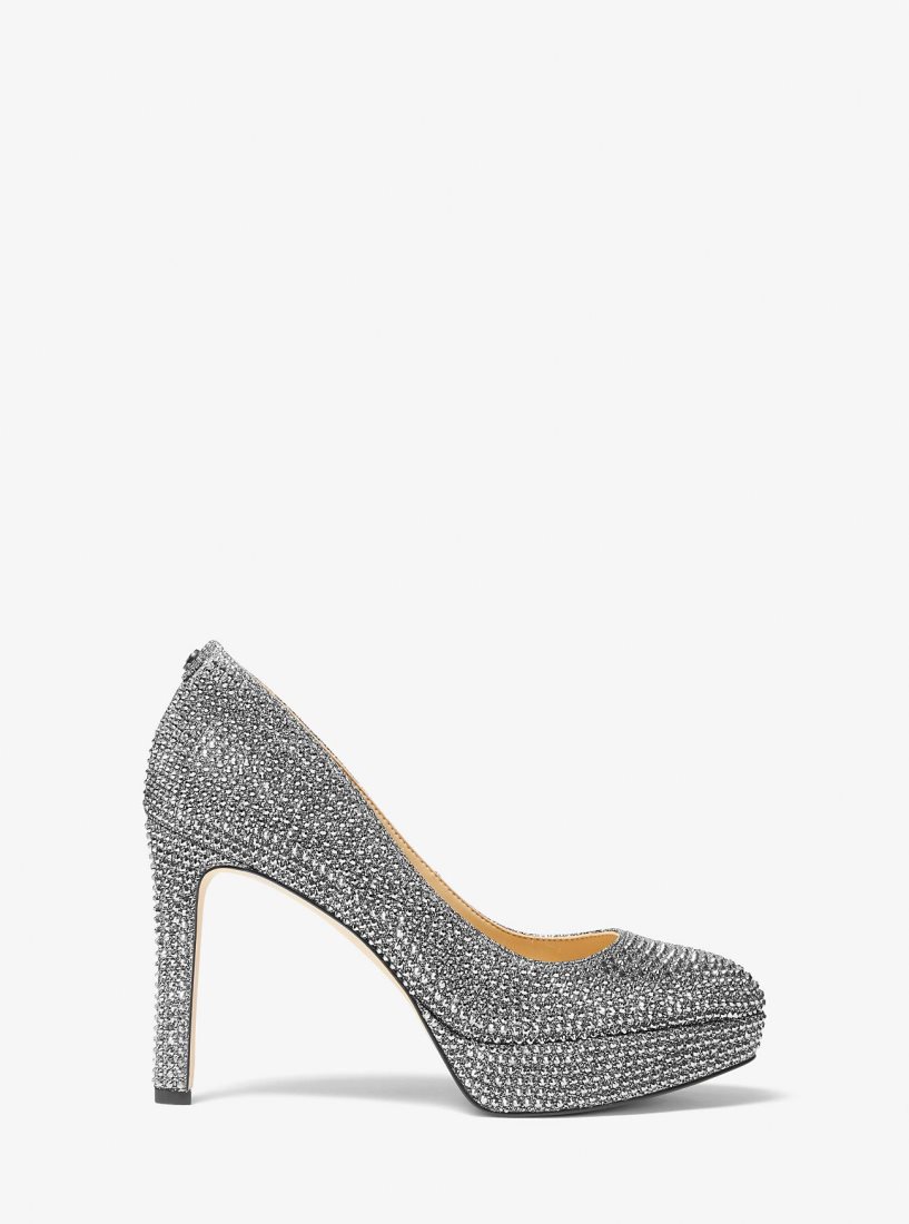 Tacones Michael Kors Chantal Embellished Glitter Chain-Mesh Platform Pump Mujer Gris Oscuro | 1483-QBHVI