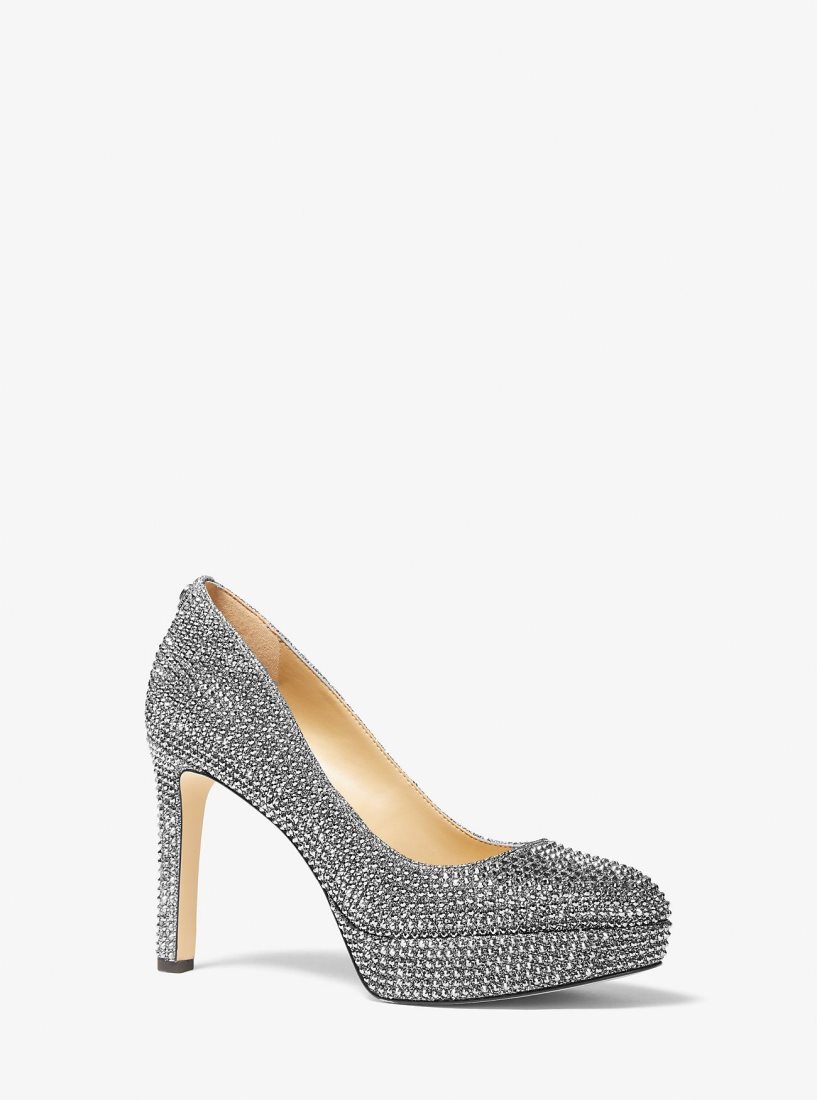 Tacones Michael Kors Chantal Embellished Glitter Chain-Mesh Platform Pump Mujer Gris Oscuro | 1483-QBHVI