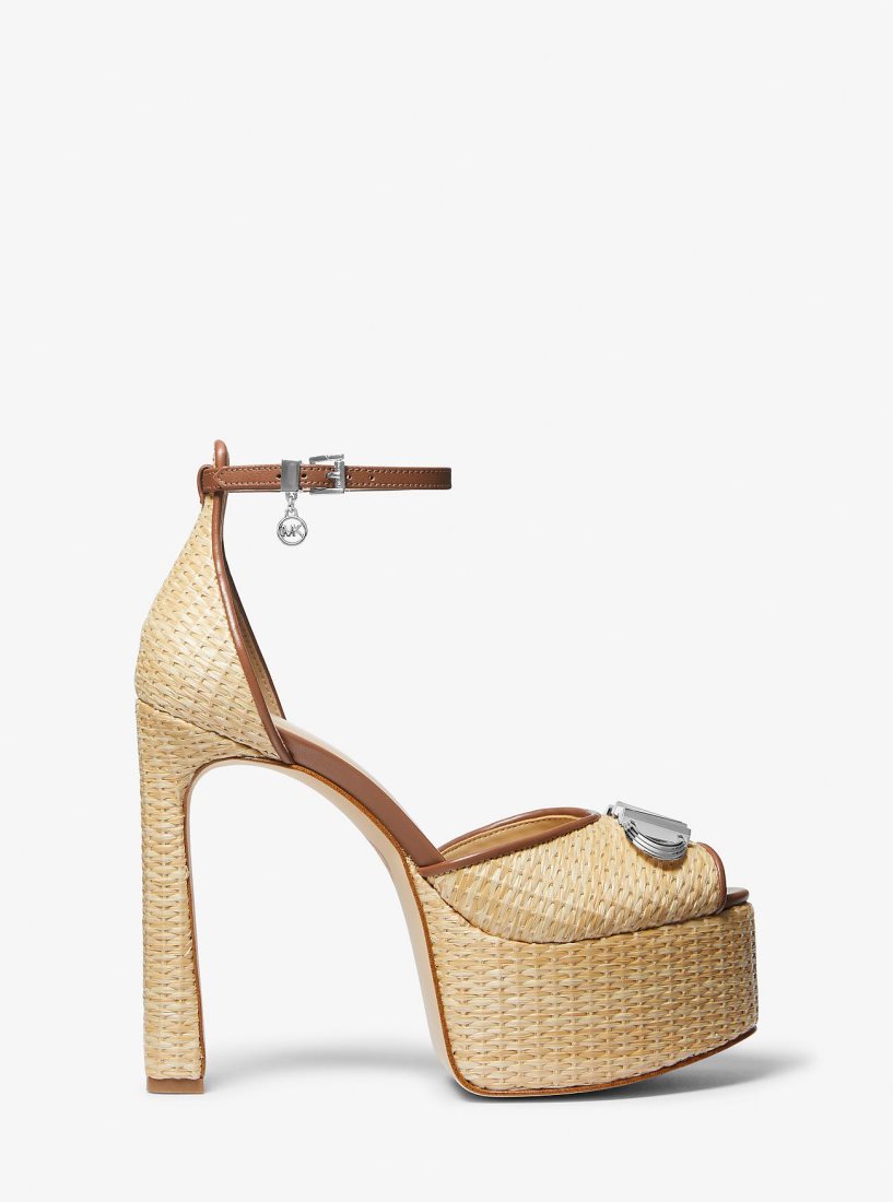 Tacones Michael Kors Martina Straw Peep-Toe Platform Pump Mujer Beige | 1802-AKMYP