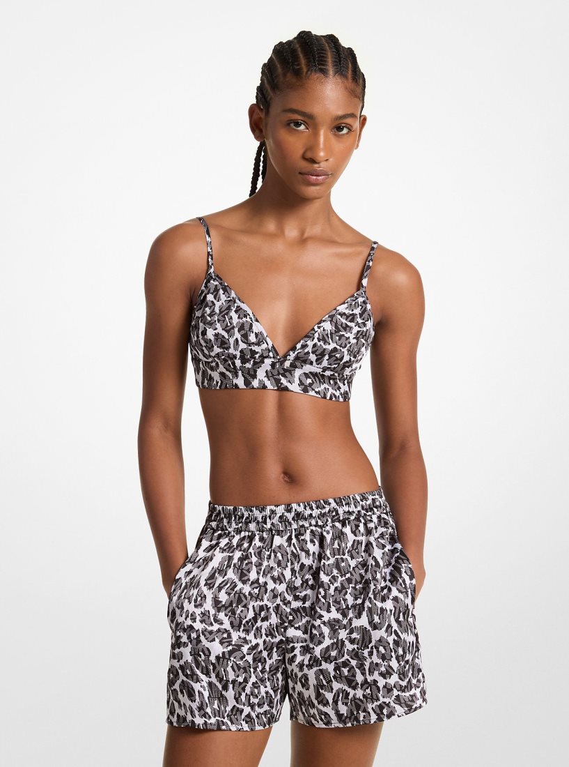 Tops Michael Kors Leopard Logo Print Satin Bra Top Mujer Gris | 2168-KQIFD