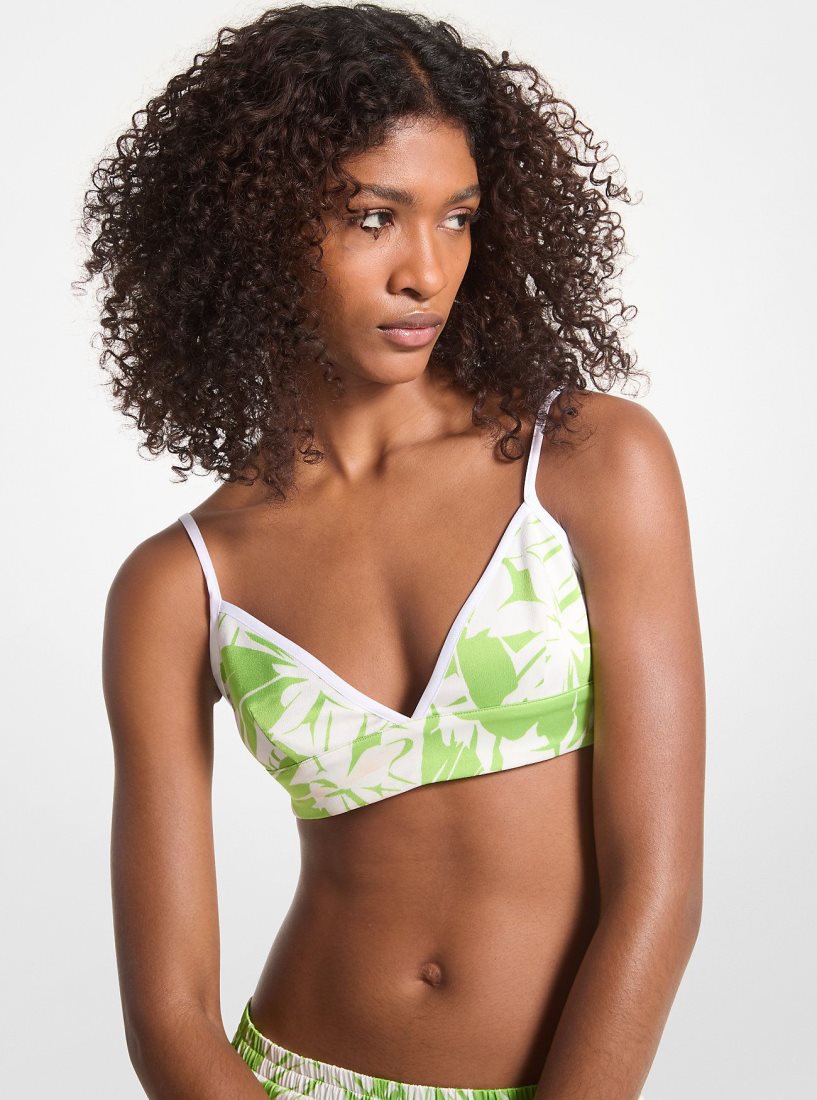 Tops Michael Kors Palm Print Satin Bra Top Mujer Verde | 3870-MTSLY