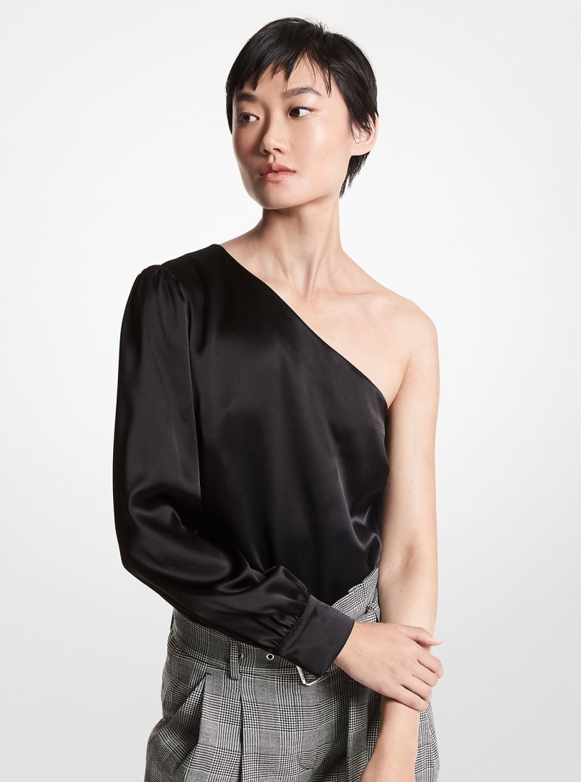 Tops Michael Kors Satin One-Shoulder Top Mujer Negras | 6790-DANGZ