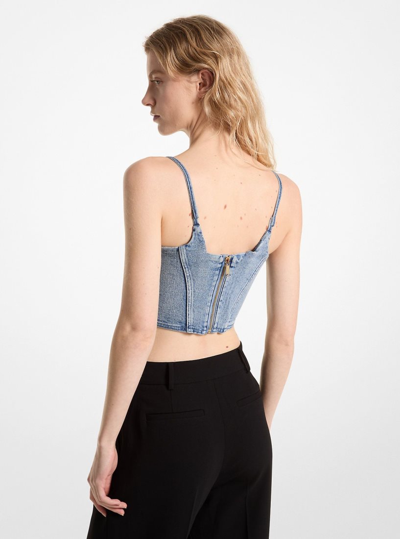 Tops Michael Kors Stretch Denim Bustier Top Mujer Azules Azules | 8962-IOYLS